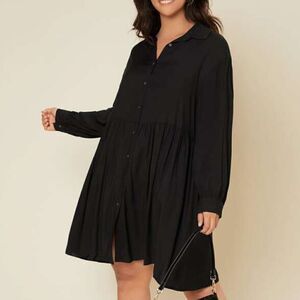 Solitaire Black Long Sleeve Button Front Flowy Tunic Top Size 1X